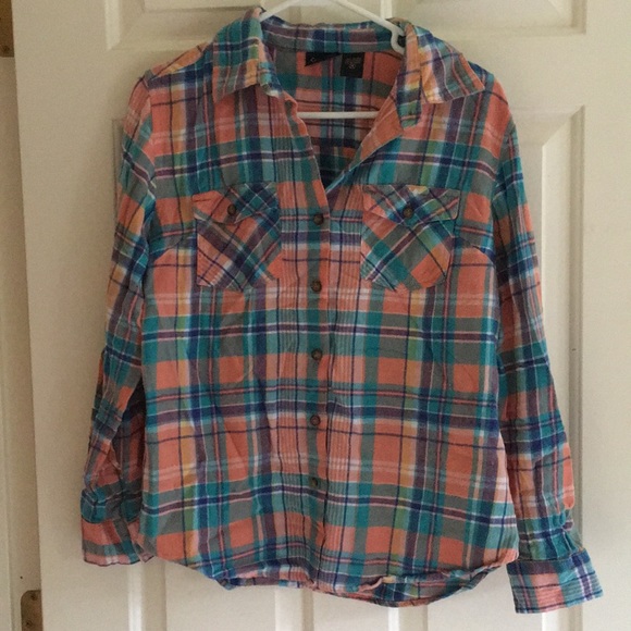 sara studio Tops - Dusty Rose and turquoise Flannel